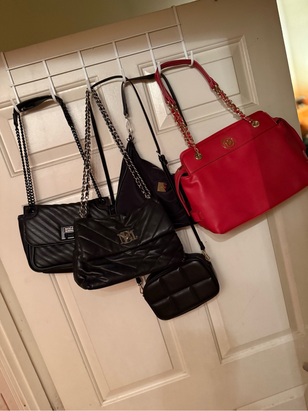 Badgley Mischka Red Leather Shoulder Bag with Gold Chains purse bundle